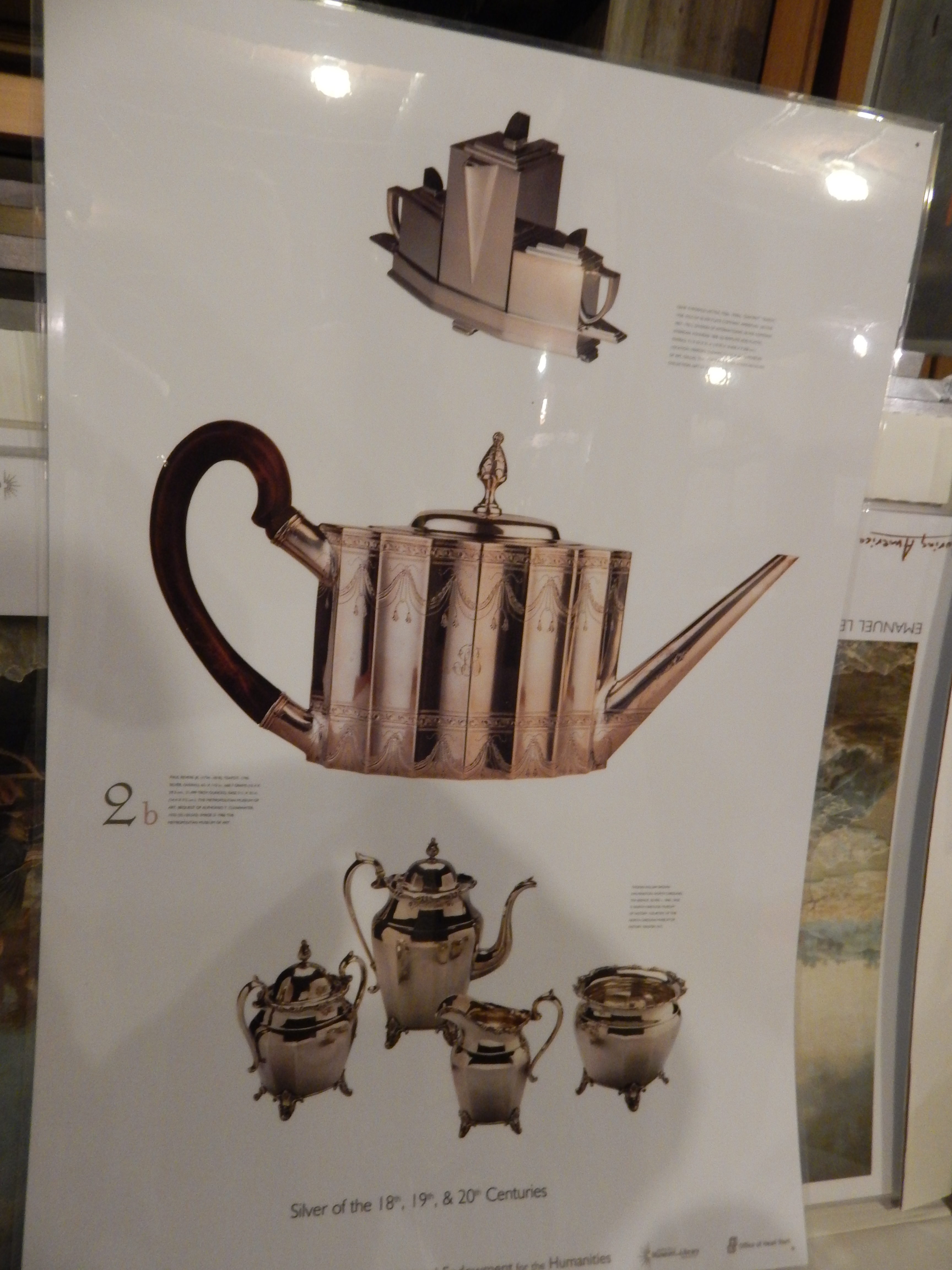 Photo of silver tea/coffee items from the 18th, 19th, and 20th centuries.