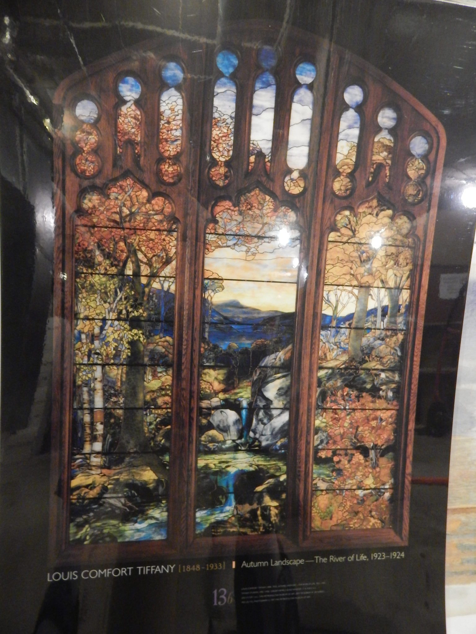 photo of Tiffany's stained glass creation "Autumn Landscape - The River of Life"